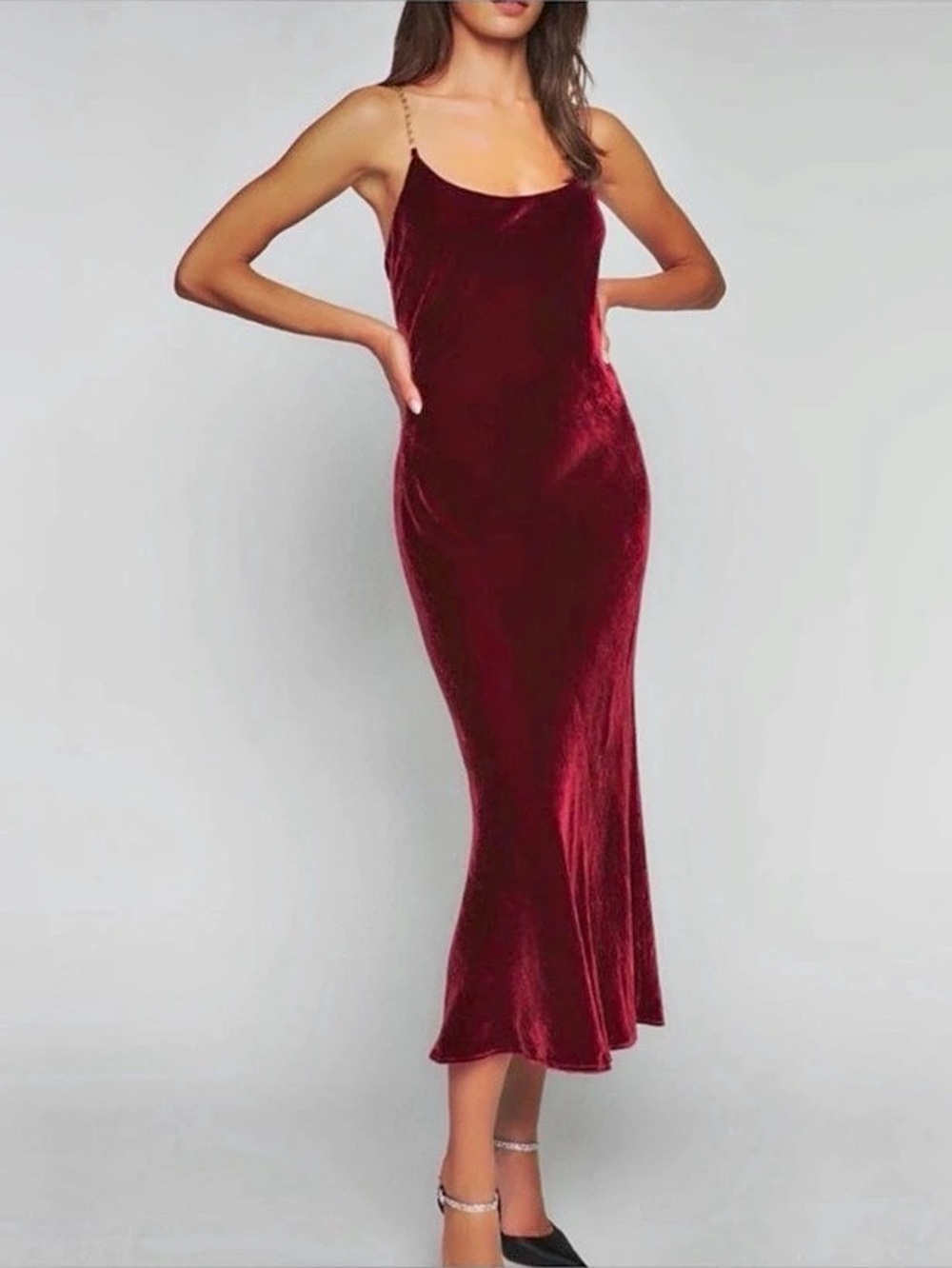 Reformation Ady Velvet Dress in Red